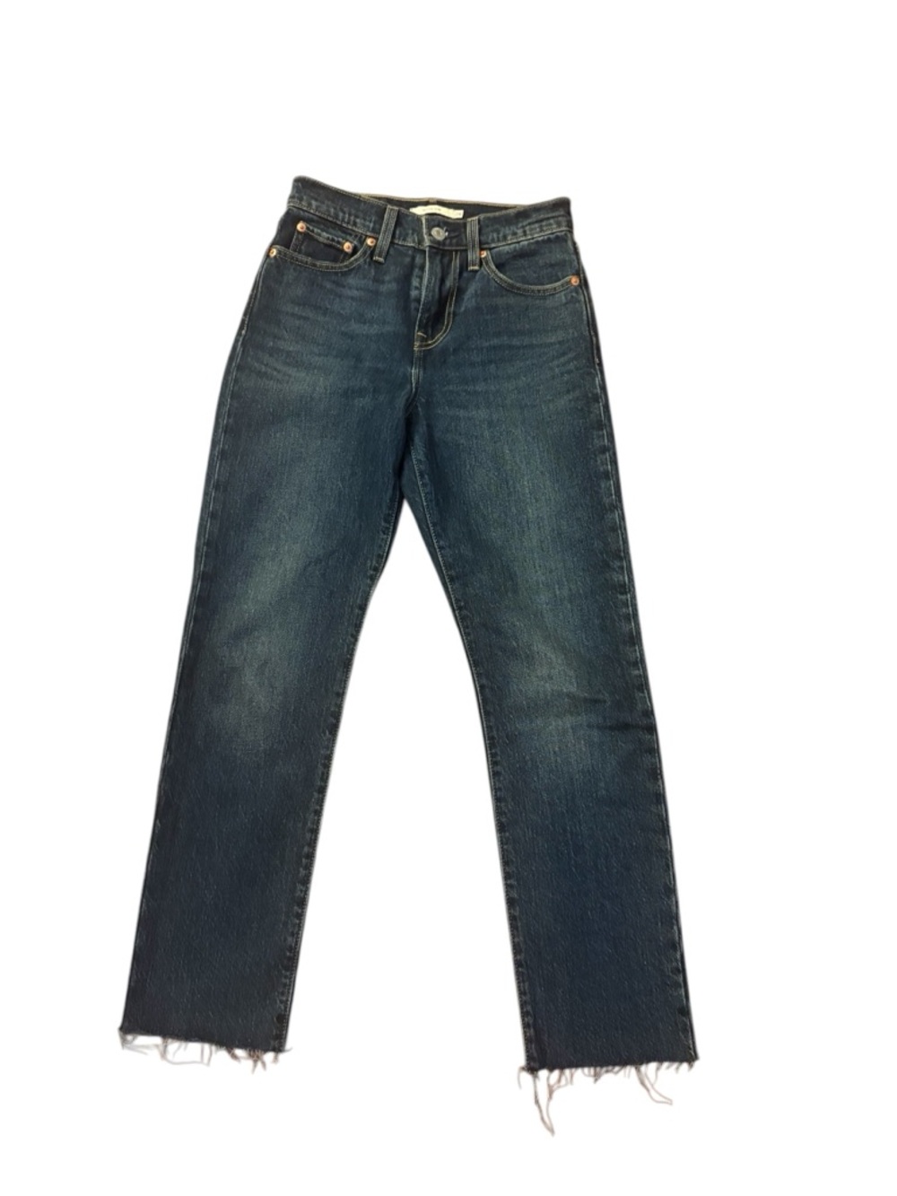 Straight-Leg Dark Blue Jeans with Raw Hem